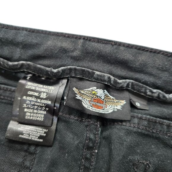 Harley-Davidson Womens Straight-Leg Black Denim Jeans Size 8 Rhinestones JJ3918 - Picture 3 of 11